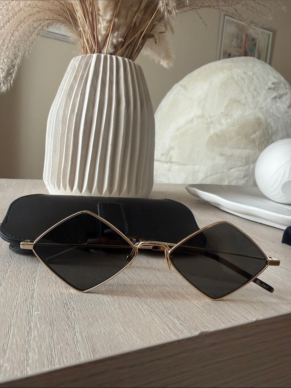 Yves Saint Laurent Diamond YSL SL 302 Lisa Gold Frame Sunglasses Black Lenses
